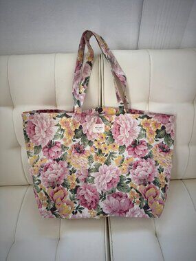 Sézane limited edition floral rose cotton canvas tote - pink/yellow/green - NWOT
